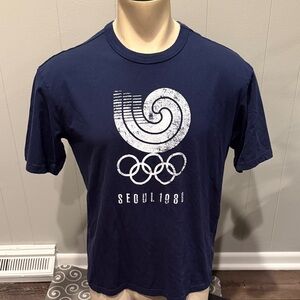Z Olympics Men Small Navy Korea Seoul 1988 Graphic Tee Vintage